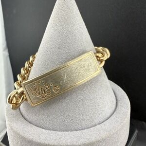 Vintage ID Bracelet Gold Tone Zodiac Horoscope Cancer Engraved 7"